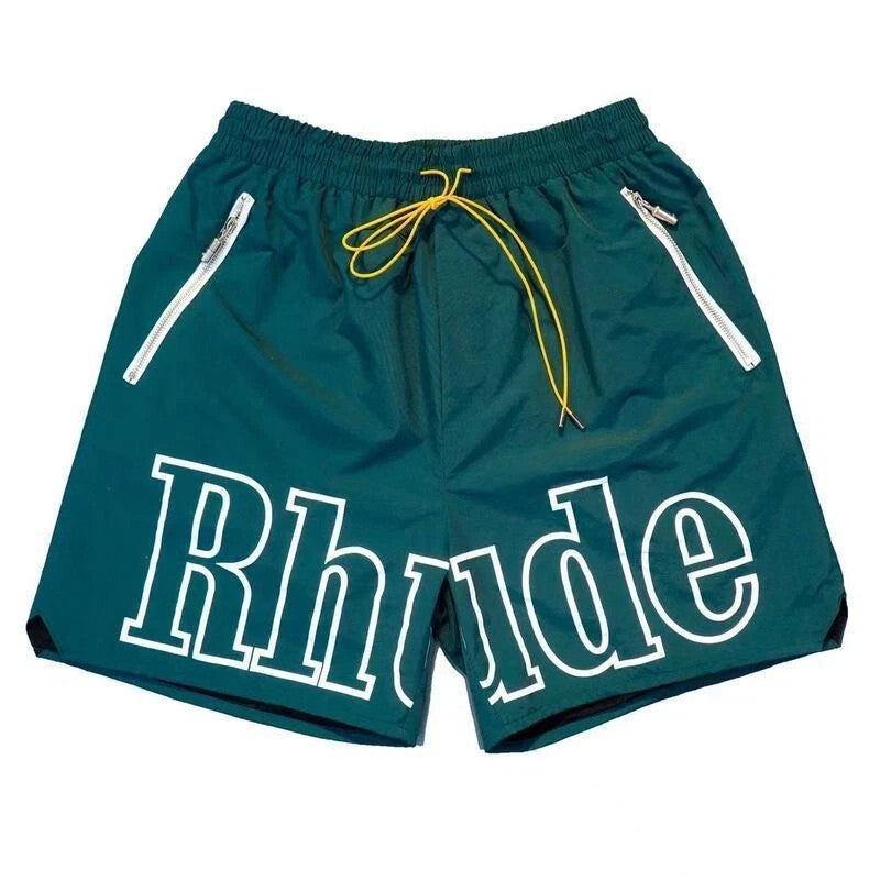 Rhude Logo Zip Shorts - Green