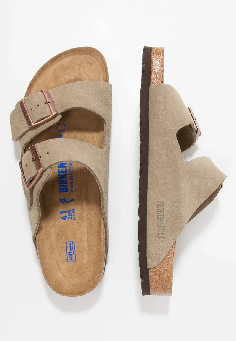Birkenstock Arizona Beige sandals - side profile on cushioned EVA footbed