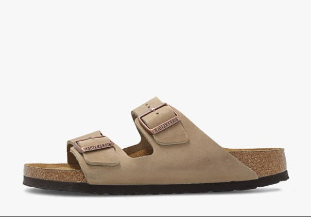 Birkenstock Arizona Beige sandals worn - lifestyle everyday styling shot