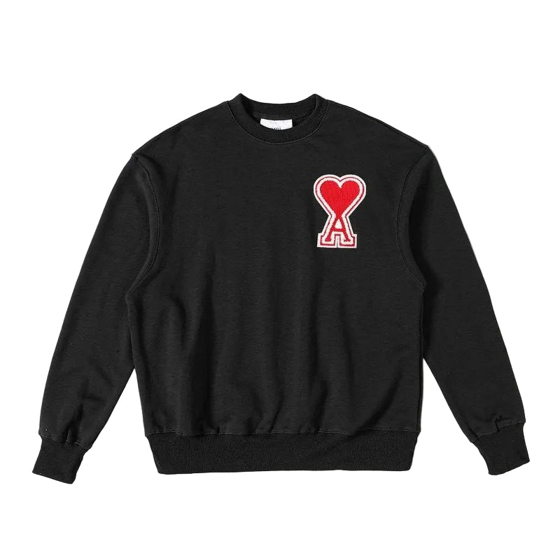 AMI Paris Coeur Patch Sweater - Black (Red Heart)