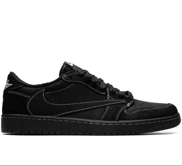 Black sneaker with a brand logo on a white background