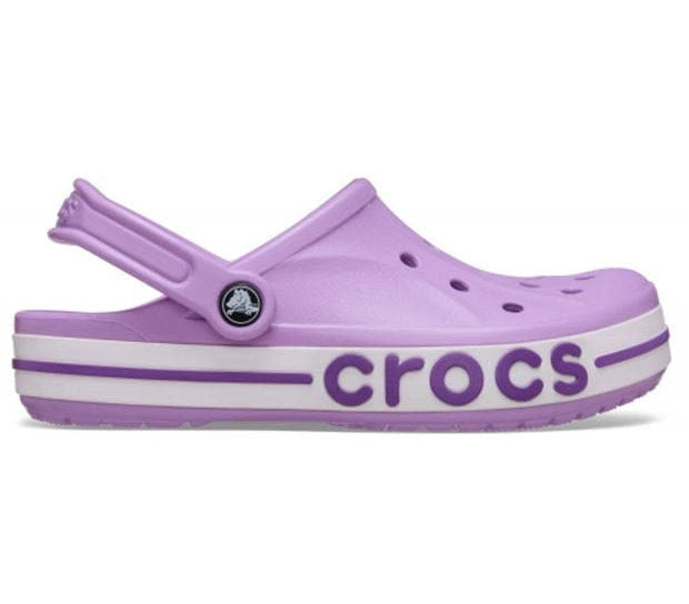 Purple Crocs clog shoe on a white background