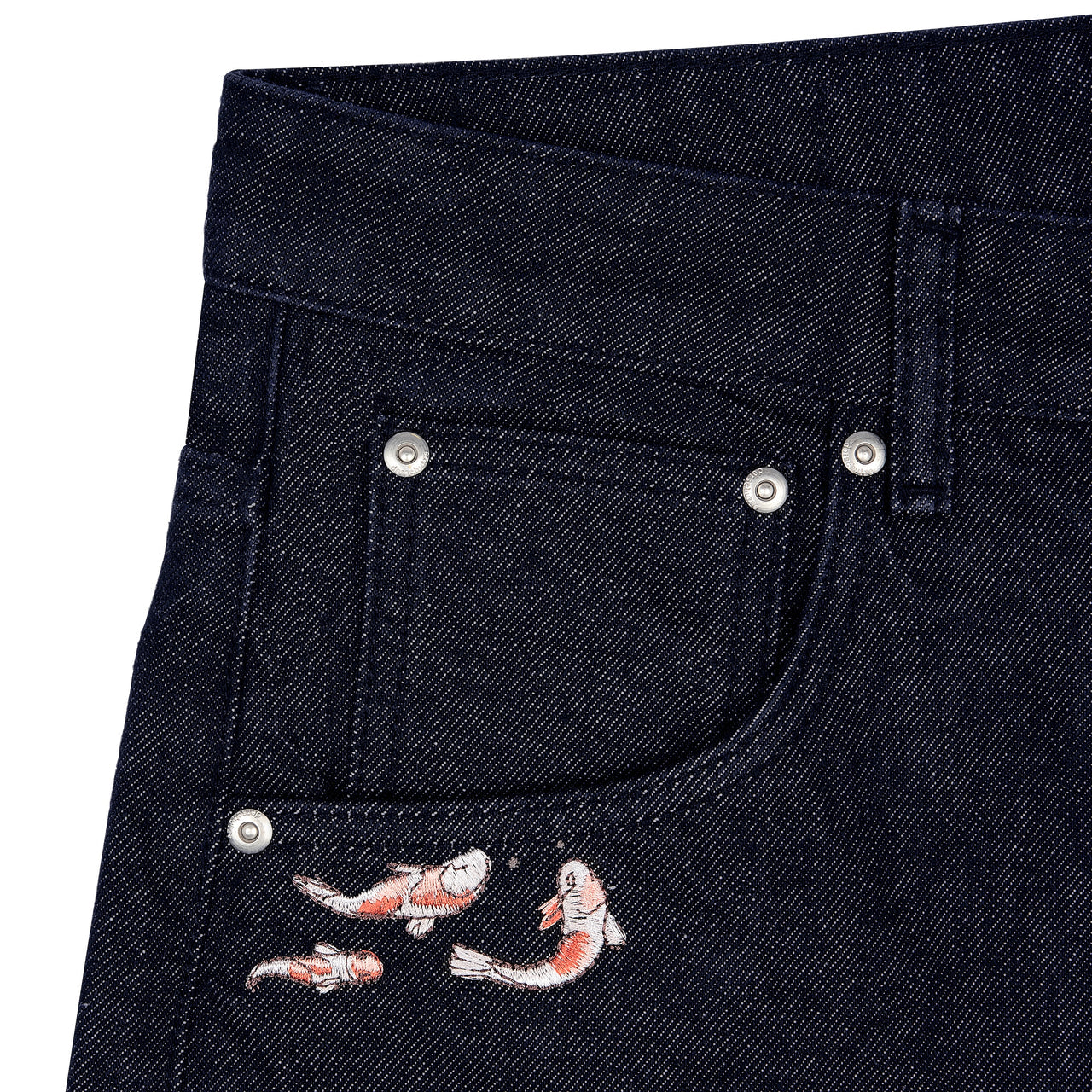 Derschutze “Koi Fish” Raw Indigo Jorts