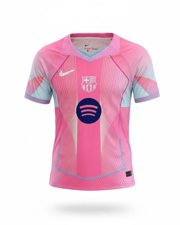 Pink soccer jersey with Nike logo on a white background