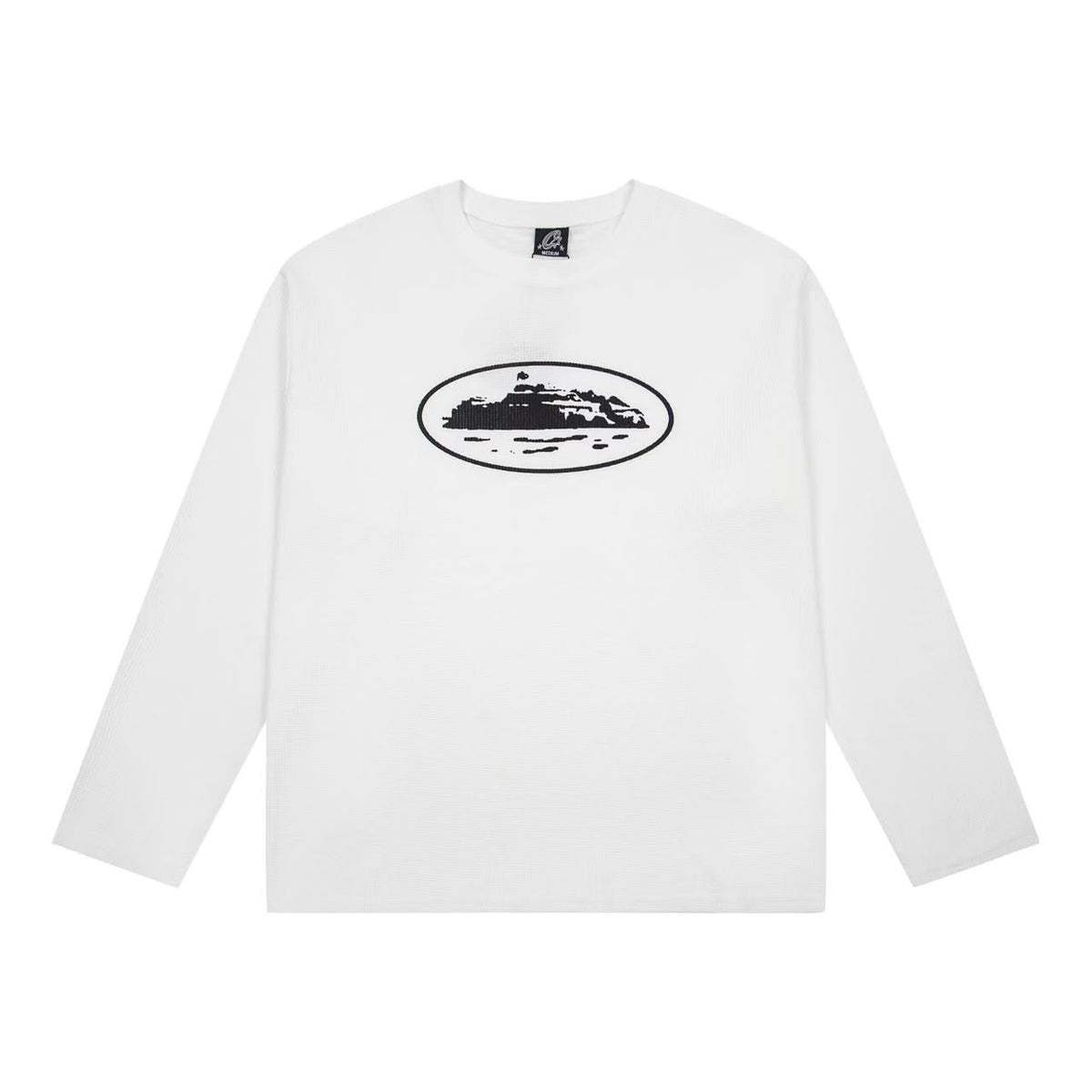 Corteiz Alcatraz Waffle Long Sleeve in White with chest oval logo
