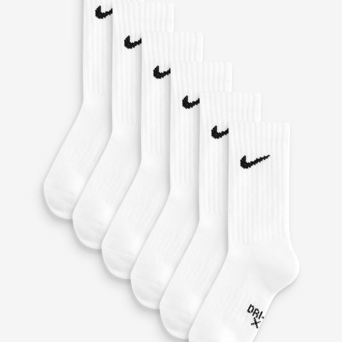 Set of white Nike socks with white logo on a white background
