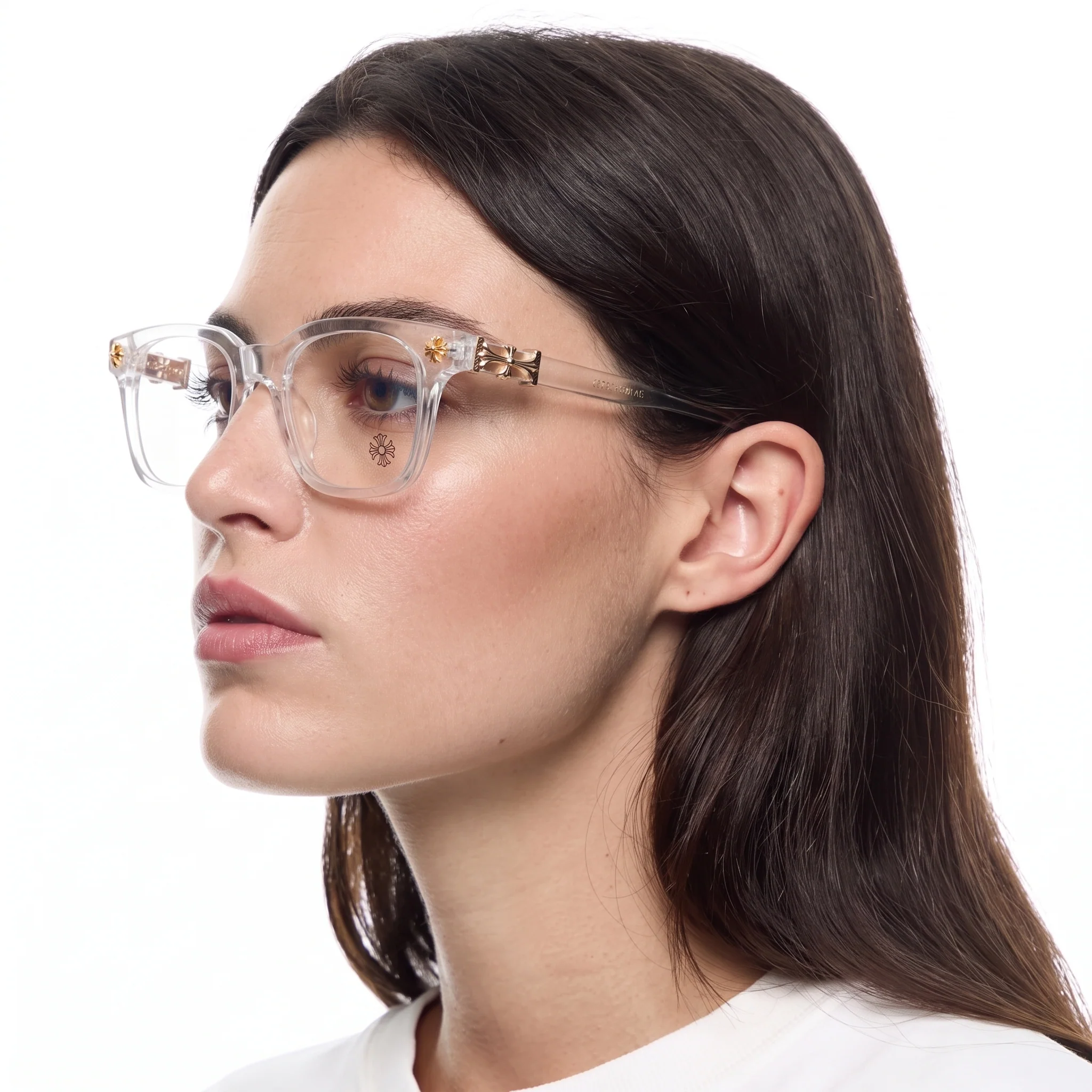 Clear Gold Chrome Hearts Glasses