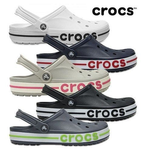 Collection of Crocs shoes in various colors with brand logo.