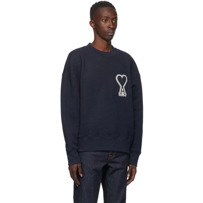 AMI Paris Coeur Patch Sweater - Navy
