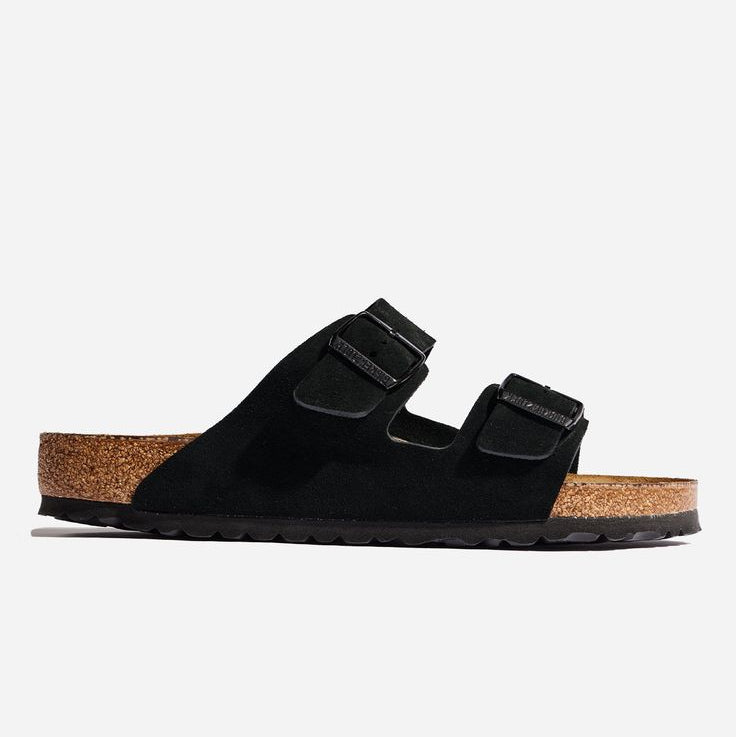 Birkenstock Arizona Black suede sandals - top-down detail view