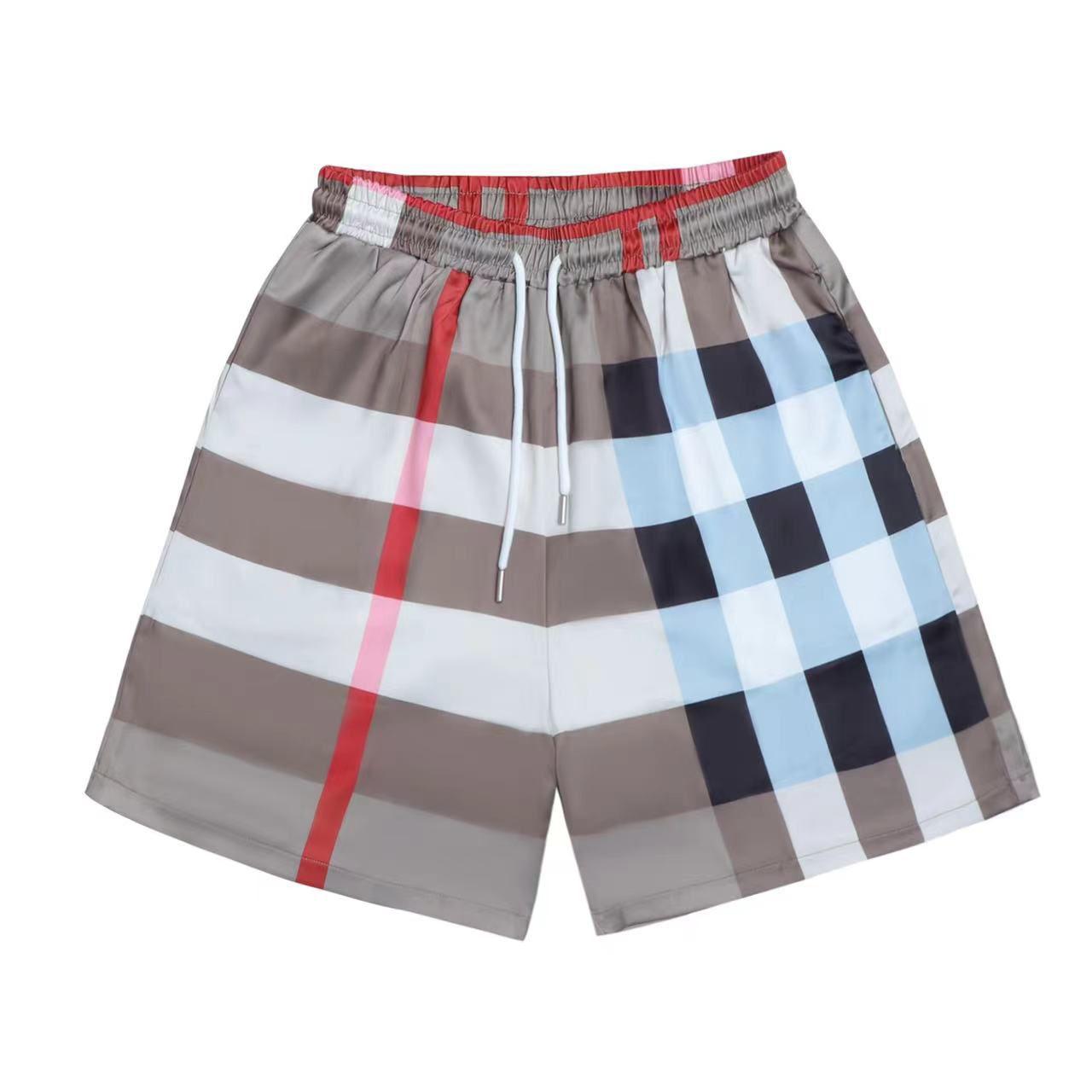 Plaid shorts with a mix of colors on a white background