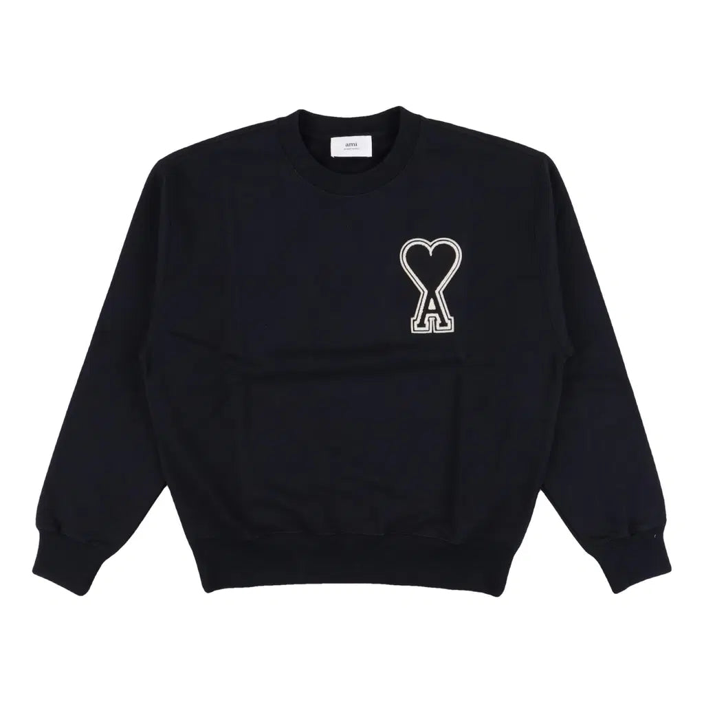 AMI Paris Coeur Patch Sweater - Black (White Heart)